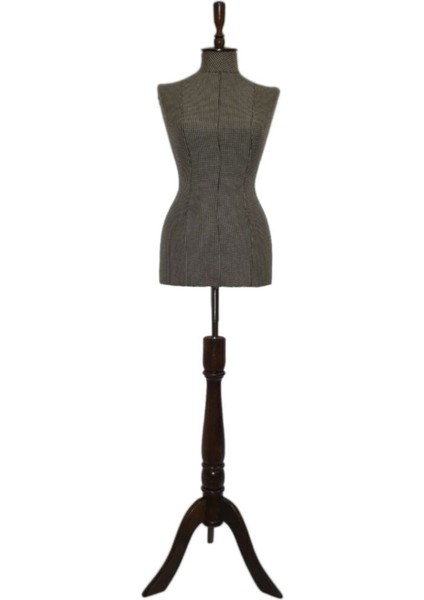 Kadın Keten Kumaş Kaplı Ahşap Kollu Şık Mankeni, Kahverengi