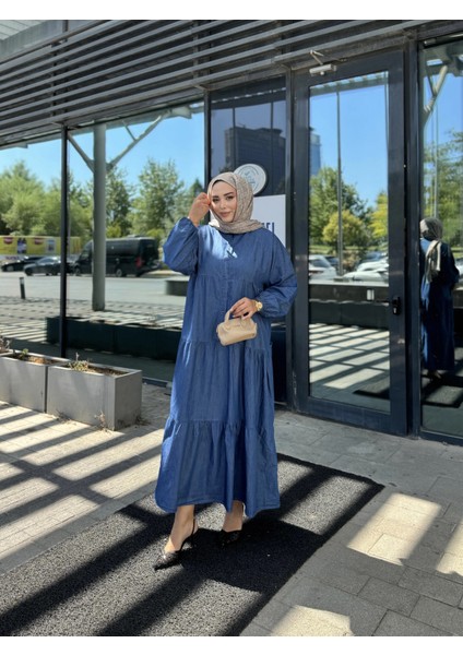 Koyu Kot Renk Hakim Yaka Düğmeli Elbise