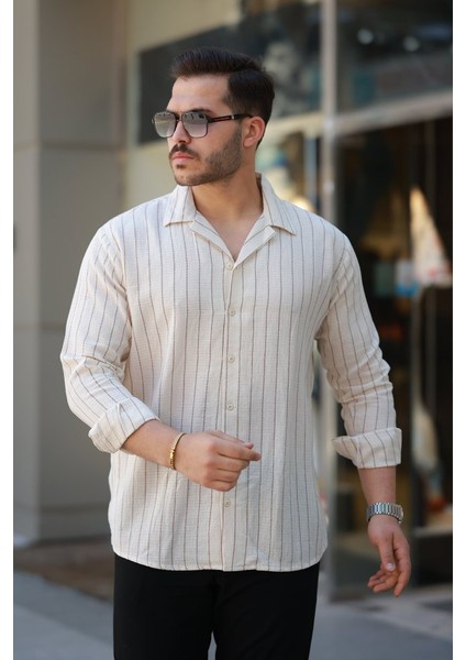 Erkek Çizgili Keten Gömlek