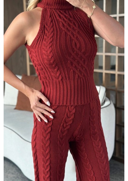 Bordo Kolsuz Bluz Pantolon Takım - 3009 modelleri