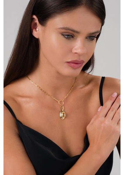 14 K Gold Kaplama 925 Ayar Gümüş Faset Doğal Sitrin Y Kolye modelleri
