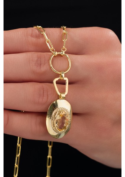 14 K Gold Kaplama 925 Ayar Gümüş Faset Doğal Sitrin Y Kolye fırsatları