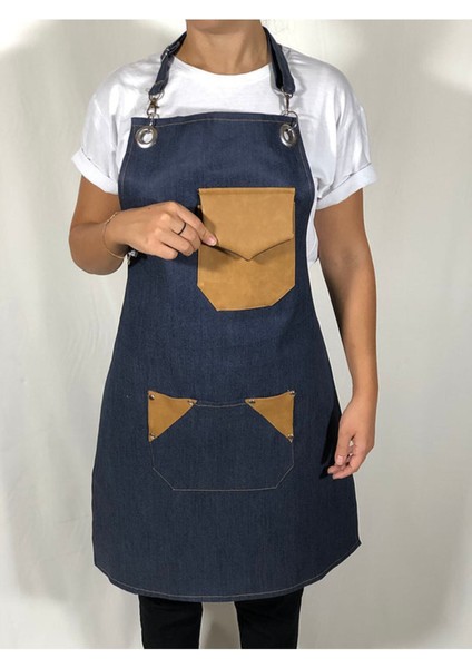 Jean Mutfak Önlük Deri Cep Detaylı Şef Önlük Kuaför Restoran Garson Kot Önlük fiyatları