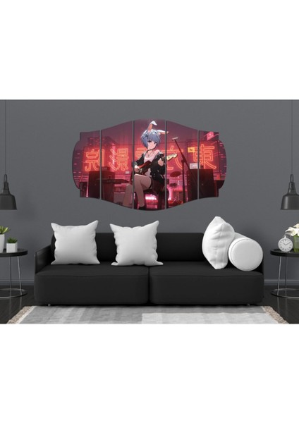 Kız Gitar Temalı Mdf Tablo, Canlı Kırmızı Renk, Modern Dekorasyon Parçası fiyatları