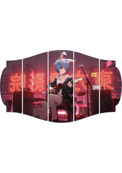 Kız Gitar Temalı Mdf Tablo, Canlı Kırmızı Renk, Modern Dekorasyon Parçası modelleri