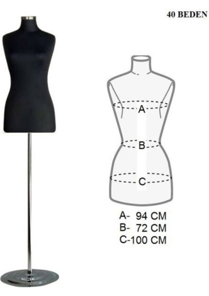Siyah Metal Ayak 40 Beden Iğne Batabilen Terzi Mankeni