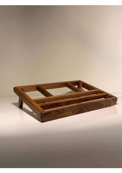 Vıveca El Yapımı Masif Ahşap Ceviz Renkli Laptop Standı – Ergonomik, Taşınabilir, Katlanabilir