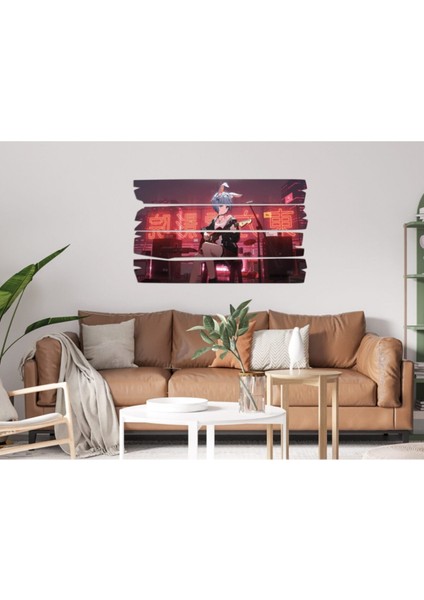 Turuncu Mdf Tablo, Müzik Aleti ve Kız Temalı, Vintage Dekorasyon Parçası fiyatları