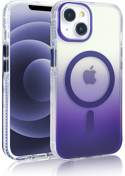 Apple iPhone 14 Kılıf M-Safe Şarj Özellikli Transparan Renk Geçişli Toros Kapak