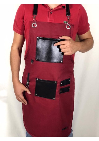 Trend Mutfak Önlük Renkli Deri Cepli Önlük Kuaför Kasap Cafe Restoran Şef Önlüğü