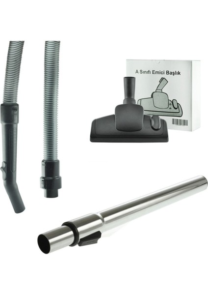 Gri Süpürge Hortumu ve Metal Boru Seti, Uyumlu ve Garantili