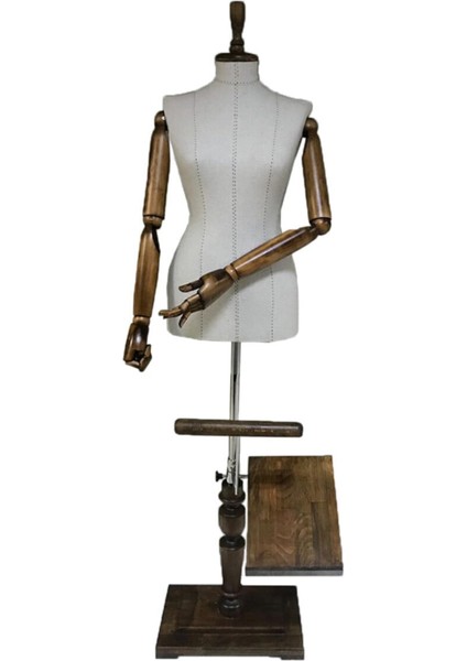 Gri Keten Kumaşlı Kadın Modellı Ahşap Kollu Şık Elbise