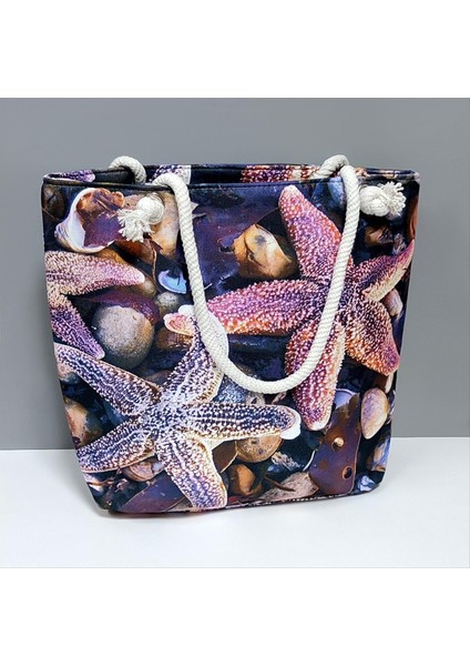 Zengezur Deniz Yıldızı Desenli Plaj Çantası-Mor fırsatları