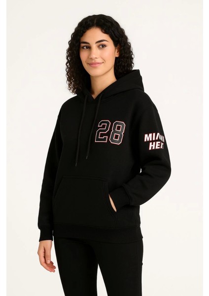 Üç Iplik Kapüşonlu Ön ve Arka Baskılı Sweatshirt Hoodie - Siyah fırsatları