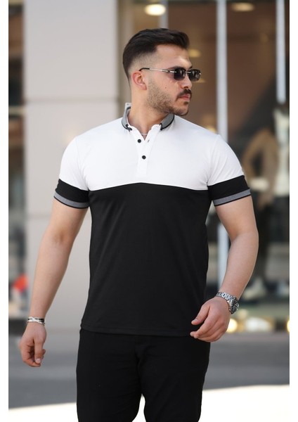 Erkek Yakalı Çift Renk Kısa Kollu T-Shirt