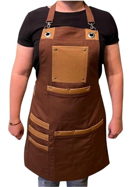 Kahve Deri Detaylı Mutfak Şef Önlüğü Ayarlanabilir Askılı Restoran Önlük Modeli fiyatları