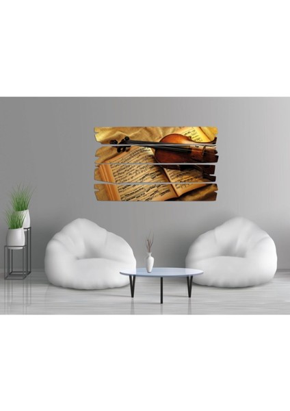 Şık Müzik Aleti Keman Mdf Tablo Sarı, 1382 (Model E)