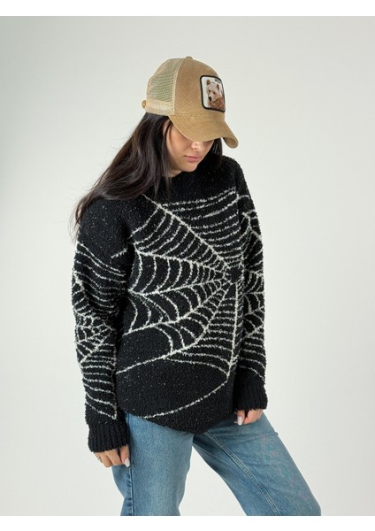 Örümcek Ağı Desenli Kadın Peluş Sweat