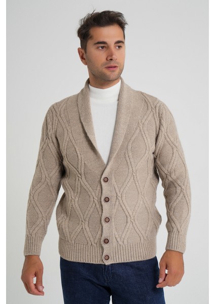 Erkek Yürütme Baklava Desen Şal Yaka Düğmeli Yün Hırka TRIST-5359