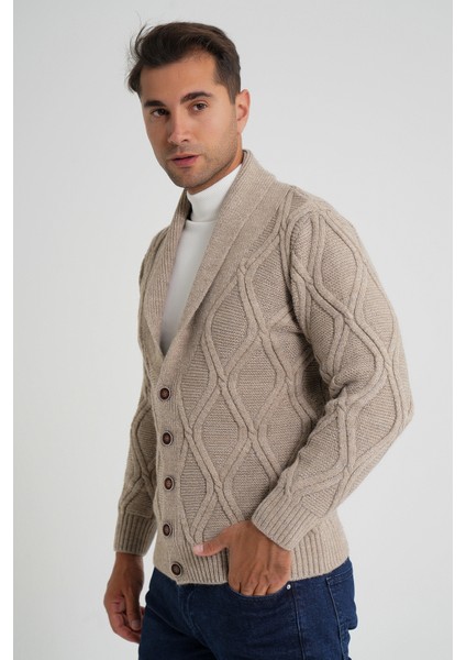 Erkek Yürütme Baklava Desen Şal Yaka Düğmeli Yün Hırka TRIST-5359 fırsatları