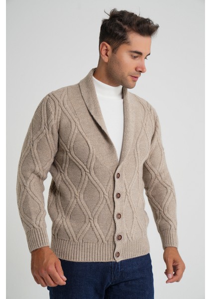 Erkek Yürütme Baklava Desen Şal Yaka Düğmeli Yün Hırka TRIST-5359 indirimleri