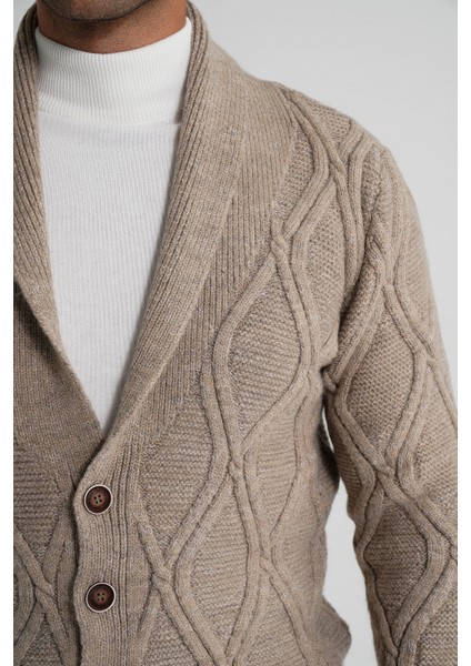 Erkek Yürütme Baklava Desen Şal Yaka Düğmeli Yün Hırka TRIST-5359