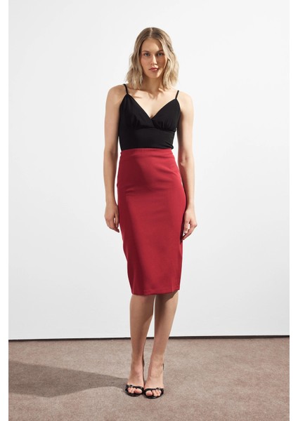 Kadın Bordo Mevsimlik Yırtmaç Detaylı Etek 1903-70