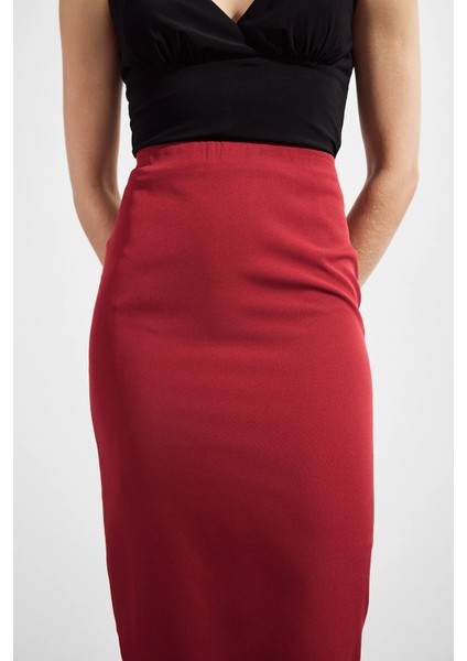 Kadın Bordo Mevsimlik Yırtmaç Detaylı Etek 1903-70 modelleri