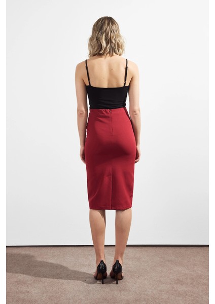 Kadın Bordo Mevsimlik Yırtmaç Detaylı Etek 1903-70 fırsatları