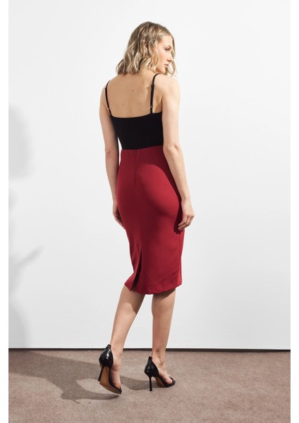 Kadın Bordo Mevsimlik Yırtmaç Detaylı Etek 1903-70 indirimleri