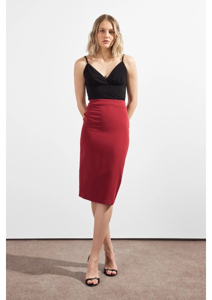 Kadın Bordo Mevsimlik Yırtmaç Detaylı Etek 1903-70