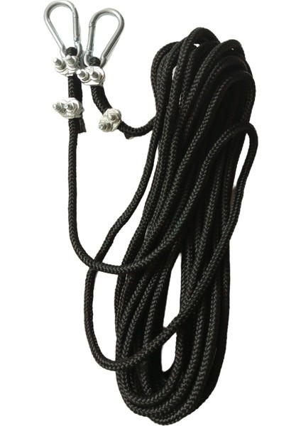 Karabinalı 20 mt 8 mm Siyah Renk Polyester Içi Dolgulu Dağcılık Kamp Gemici Hamak Iskota Ipi