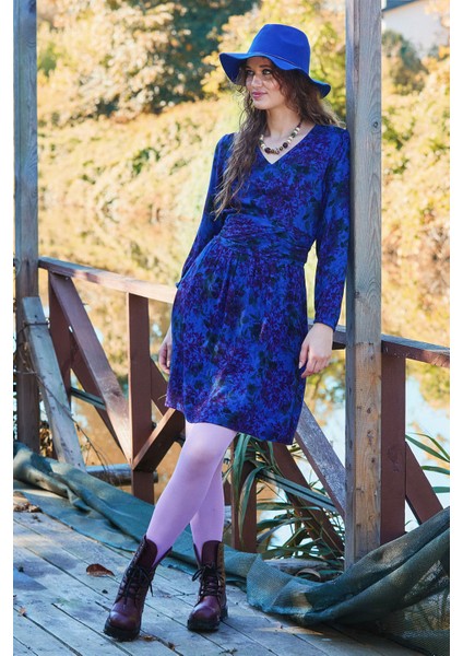 V Yaka Drapeli Kuşak Detaylı Kışlık Elbise modelleri