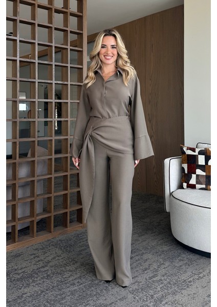 Vizon Kuşak Detaylı Pantolon Gömlek Takım - 8862