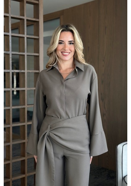 Vizon Kuşak Detaylı Pantolon Gömlek Takım - 8862 modelleri