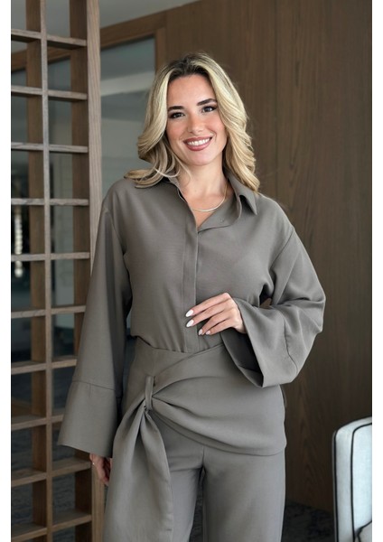 Vizon Kuşak Detaylı Pantolon Gömlek Takım - 8862 fırsatları