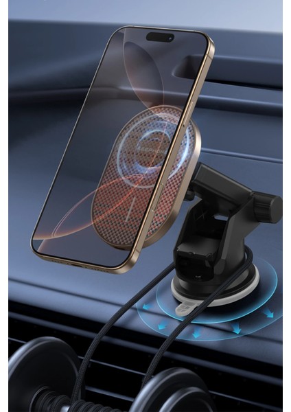 Kevlar Karbon Tasarım Seanova 2in1 360 Derece Ayarlanabilir 15W Kablosuz Şarj Destekli Manyetik Magsafe Telefon Tutucu indirimleri