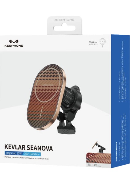 Kevlar Karbon Tasarım Seanova 2in1 360 Derece Ayarlanabilir 15W Kablosuz Şarj Destekli Manyetik Magsafe Telefon Tutucu