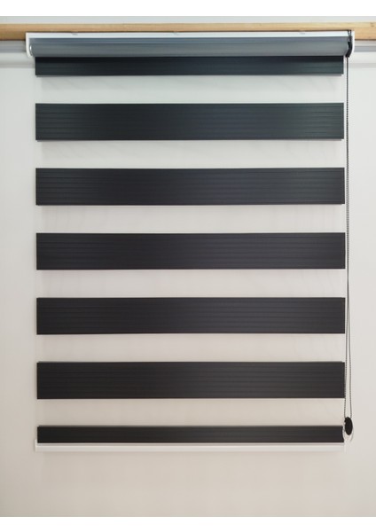 Geniş Pileli Antrasit Zebra Perde - Ev Ofis Perdesi