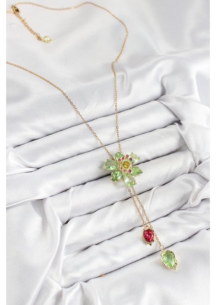 Bfs Vıp Pirinç Zirkon Taşlı Çiçek Model Gold Renk Asansörlü Kadın Kolye fiyatları