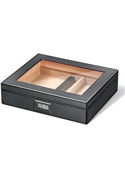 Karbon Fiber Siyah Camlı Kısa Humidor Puro Kutusu Sedir Ağacı 26x22 cm modelleri