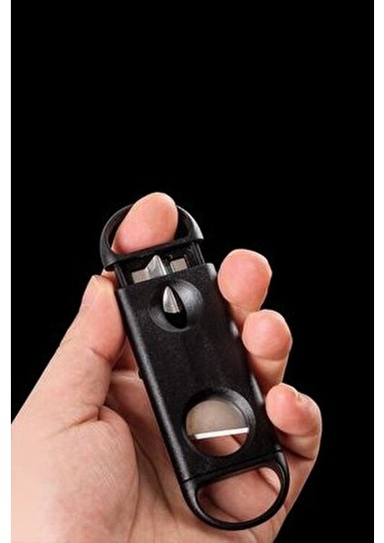 V-Cut ve Düz Puro Makası Kesicisi Ergonomik Tasarım 11,9 cm Siyah RA48