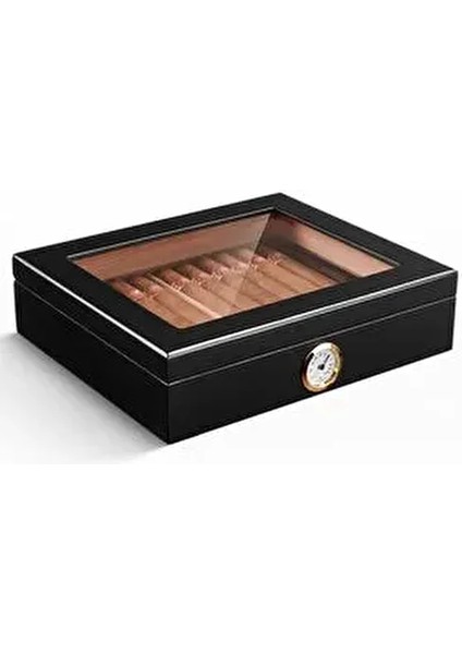 Siyah Camlı Kısa Humidor Puro Kutusu Sedir Ağacı ile Şık Tasarım RC06SY fırsatları