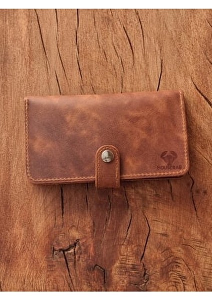 Çıtçıtlı Tütün Kesesi Gerçek Deri Şık Tasarım 20 x 17 cm Kahverengi Renk