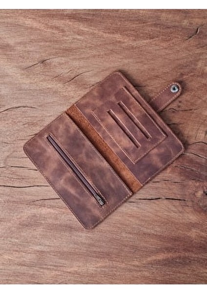 Çıtçıtlı Tütün Kesesi Gerçek Deri Şık Tasarım 20 x 17 cm Kahverengi Renk