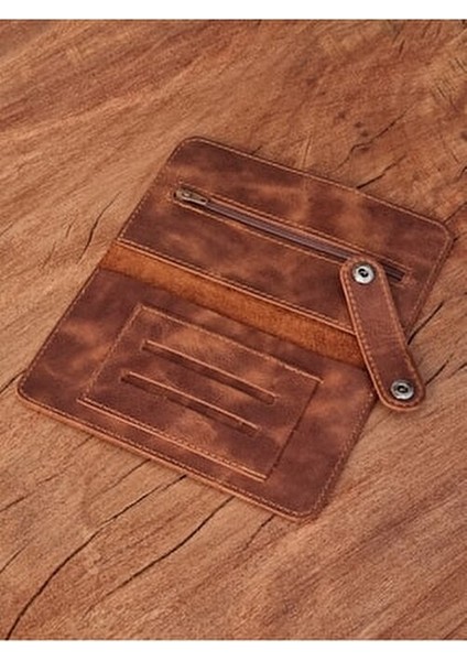 Çıtçıtlı Tütün Kesesi Gerçek Deri Şık Tasarım 20 x 17 cm Kahverengi Renk