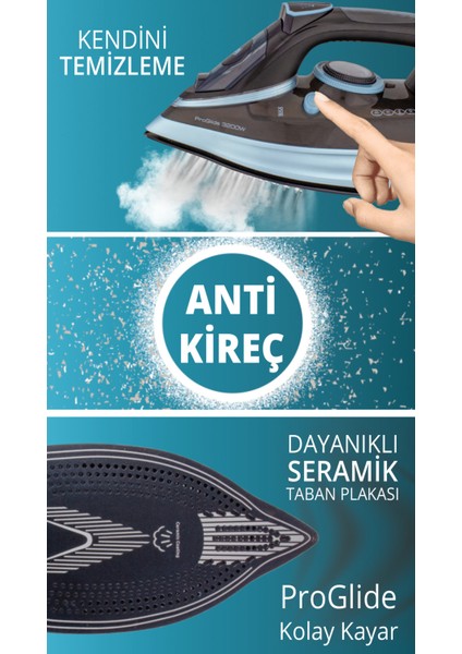 Mavi Akıllı Buharlı Ütü 3200W, Hızlı ve Kolay Ütü Işlemi fiyatları