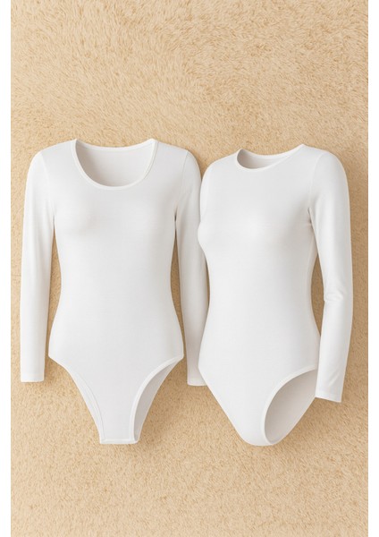 Kadın Pamuklu Likralı Penye Uzun Kol 2'li Çıtçıtlı Body Q6K1K8T3KA