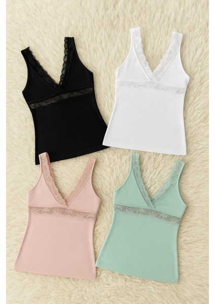 Kadın Modal Pamuklu Likralı Dantel Detaylı Askılı 4'lü Atlet Q6K6K0T7KA