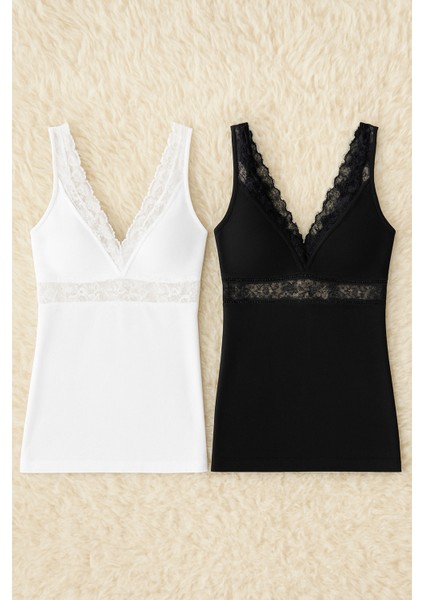 Kadın Modal Pamuklu Likralı Dantel Detaylı Askılı 2'li Atlet Q6K6K0T7KA